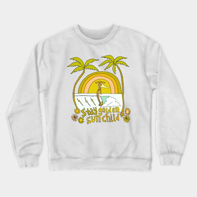 stay golden sun child lady slider retro surf art by surfy birdy Crewneck Sweatshirt by surfybirdy